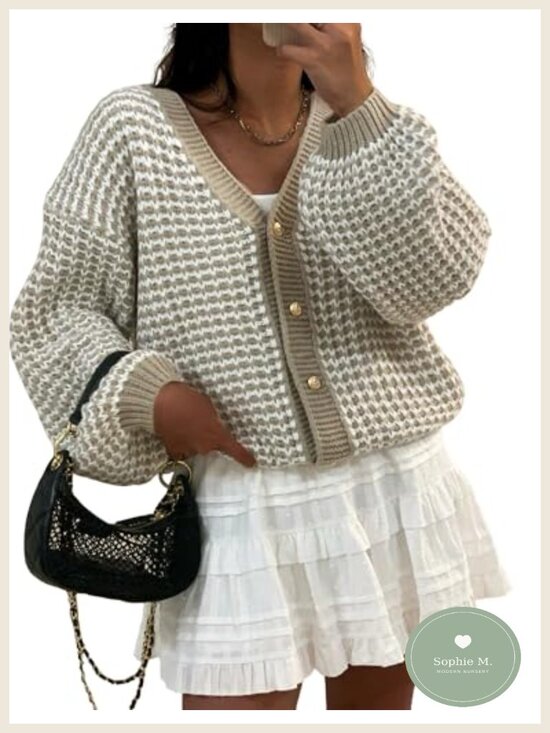 Sweaters - Chunky Knit Cardigan Women Cropped V Neck Button Front Fall Sweater